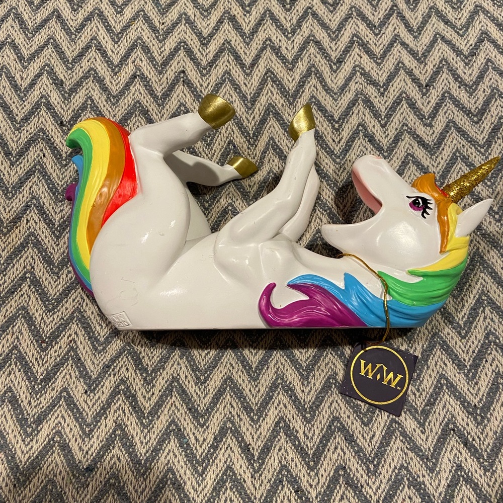 White Rainbow Unicorn Wine Bottle Holder - Colorful Fun Accent